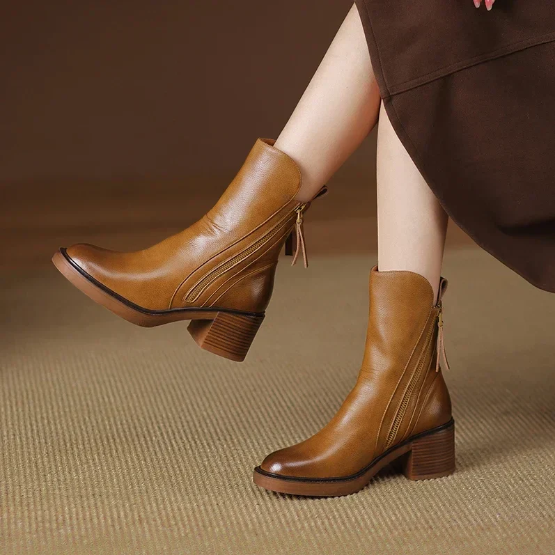 R&B | Damenstiefelette Aus Echtem Leder mit Blockabsatz