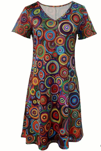 R&B | Mehrfarbiges Boho-Grafikdruckkleid
