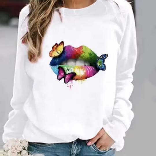 R&B | Baumwollpullover mit Lippendruck
