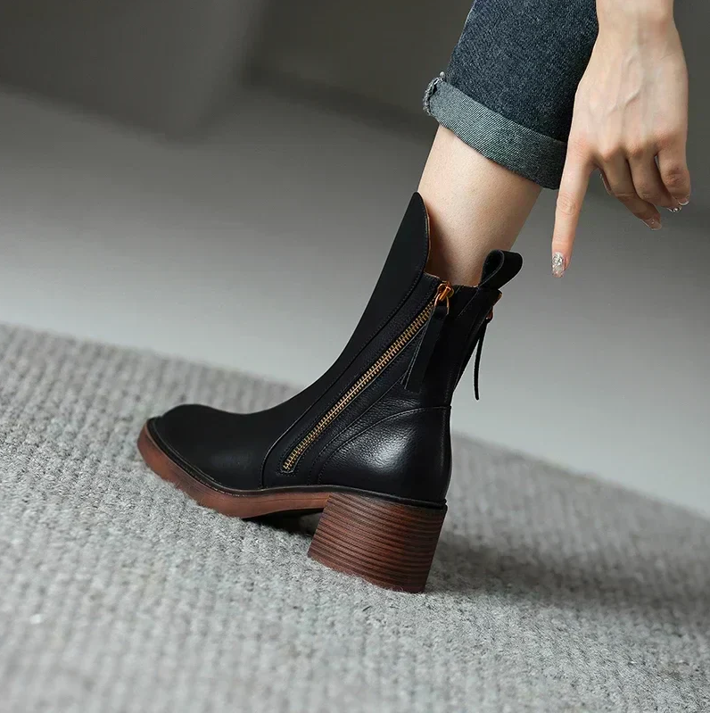 R&B | Damenstiefelette Aus Echtem Leder mit Blockabsatz