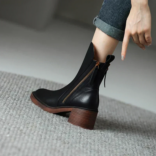 R&B | Damenstiefelette Aus Echtem Leder mit Blockabsatz