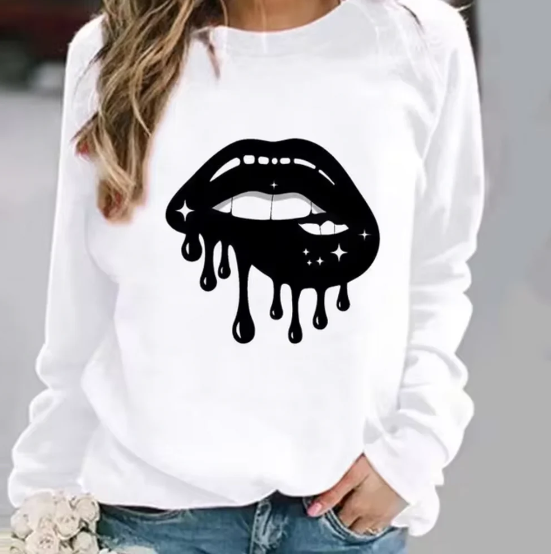 R&B | Baumwollpullover mit Lippendruck