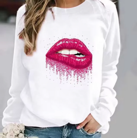R&B | Baumwollpullover mit Lippendruck