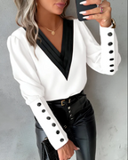 R&B | Elegante V-Ausschnitt-Bluse Mit Farbblöcken Für Mühelosen Stil