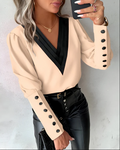 R&B | Elegante V-Ausschnitt-Bluse Mit Farbblöcken Für Mühelosen Stil