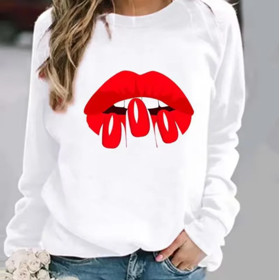 R&B | Baumwollpullover mit Lippendruck