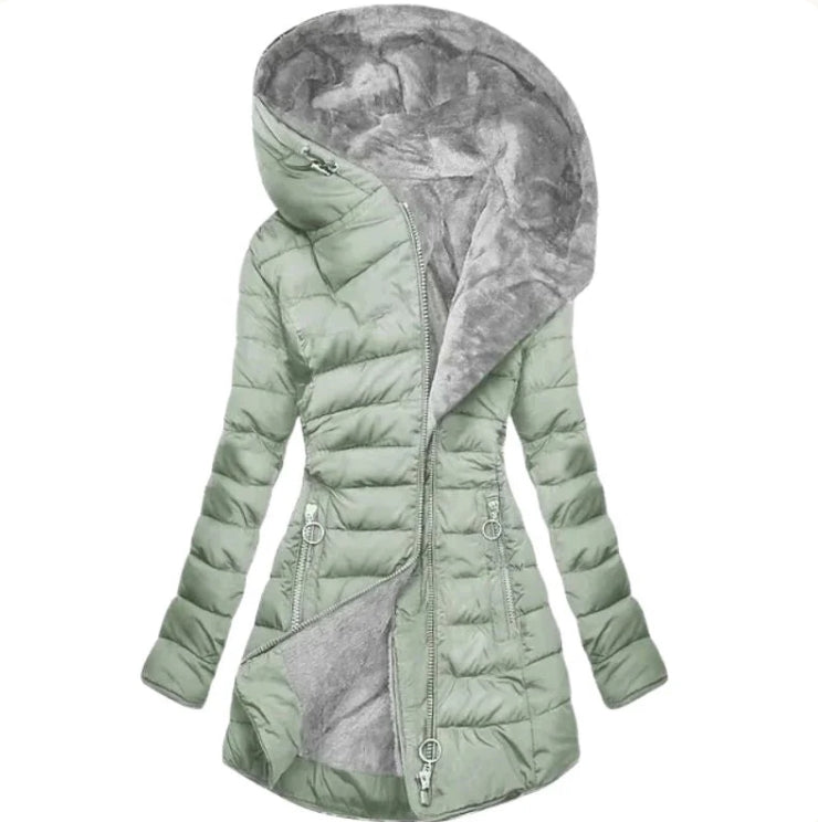 R&B | Damen-Winterparka mit Reißverschluss und Kapuze und Tasche - Winter