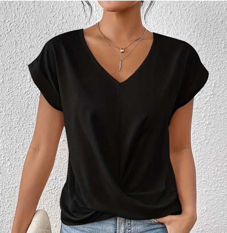 R&B | Damen V-Neck Bluse mit kurzen Ärmeln