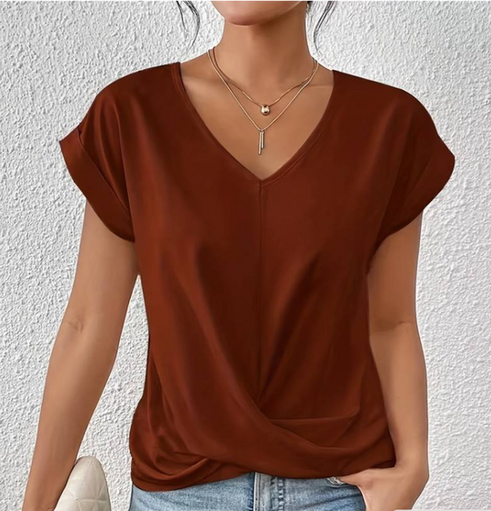 R&B | Damen V-Neck Bluse mit kurzen Ärmeln