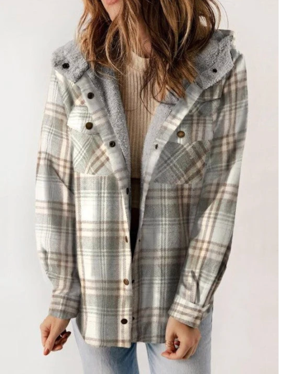R&B- Karierte Jacke mit Kapuze