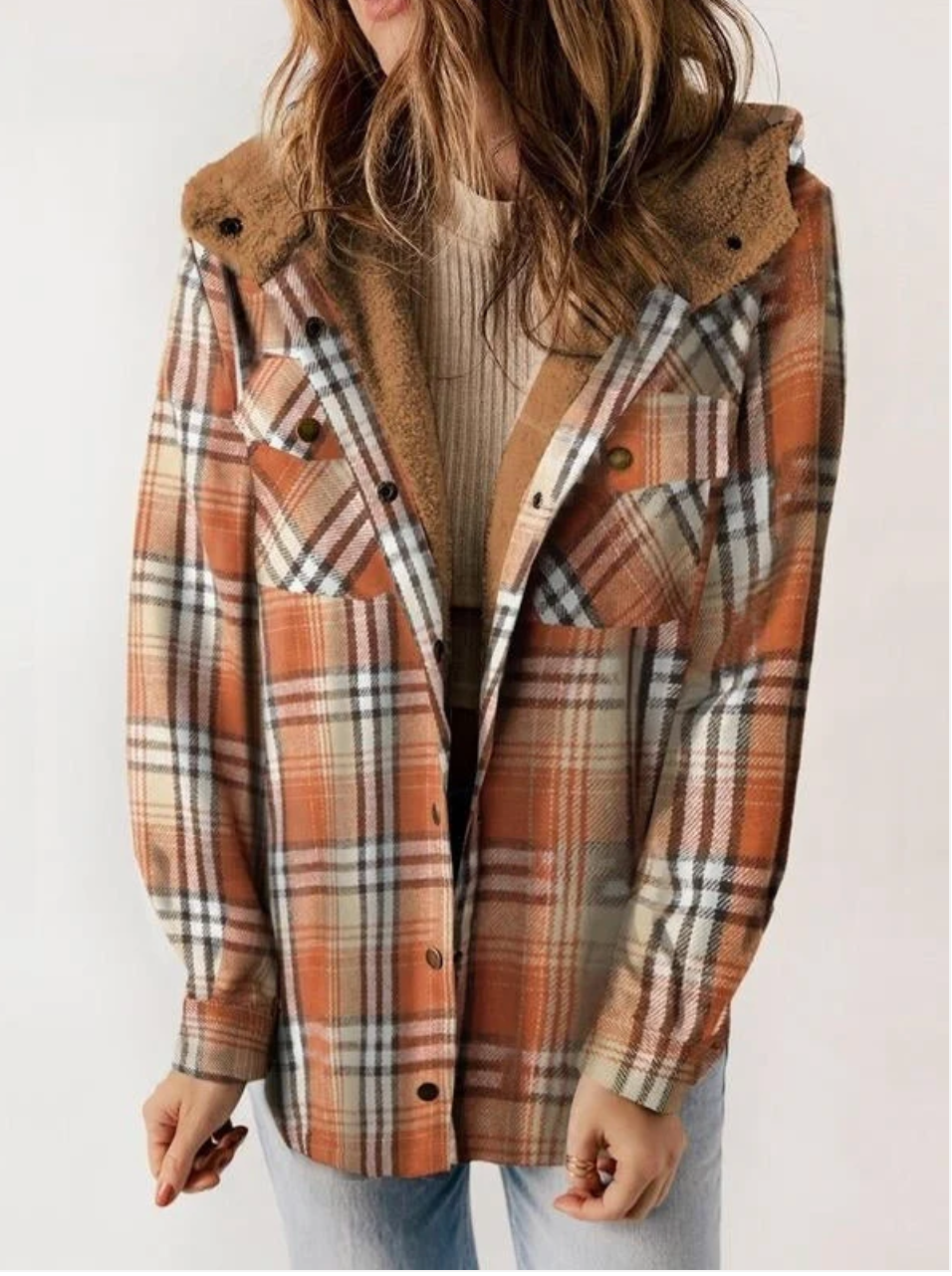 R&B- Karierte Jacke mit Kapuze