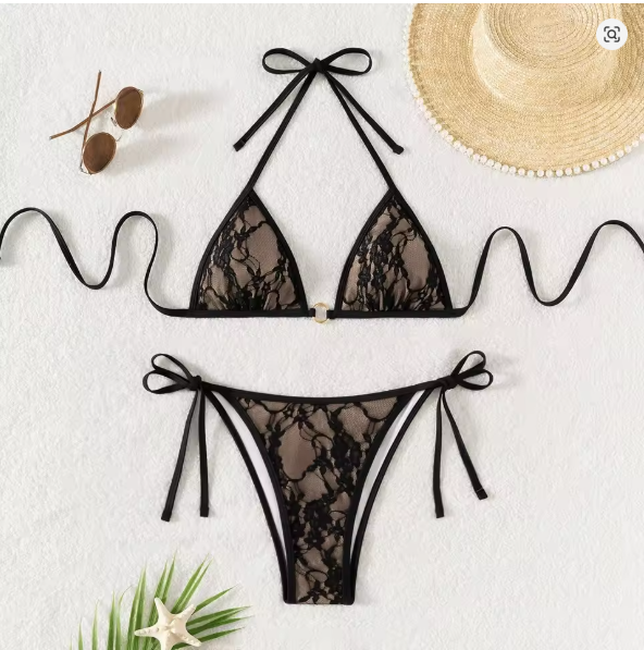 R&B | Spitzen-Patchwork V-Ausschnitt Bikini-Set