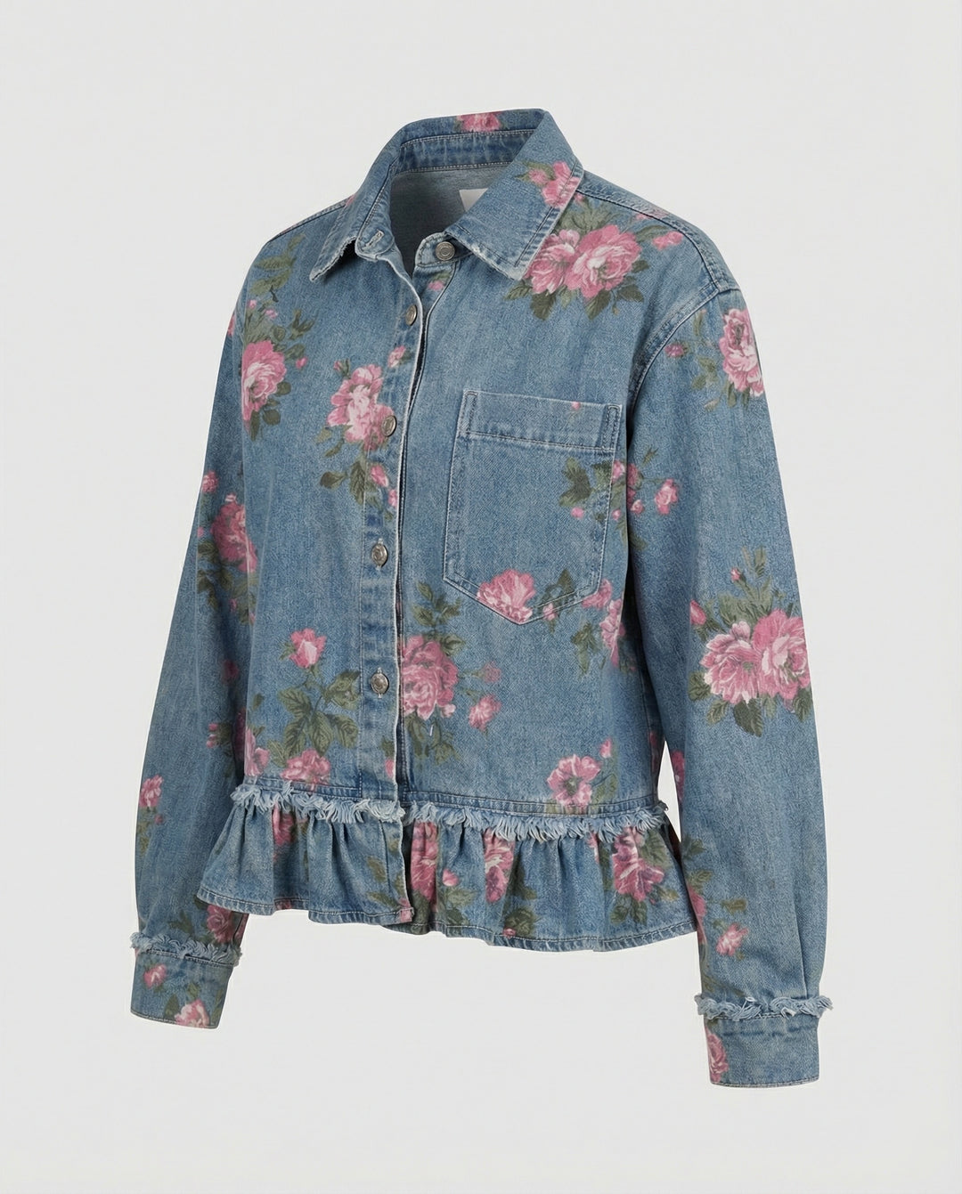 Damen Jeansjacke kurz mit Blumenprint