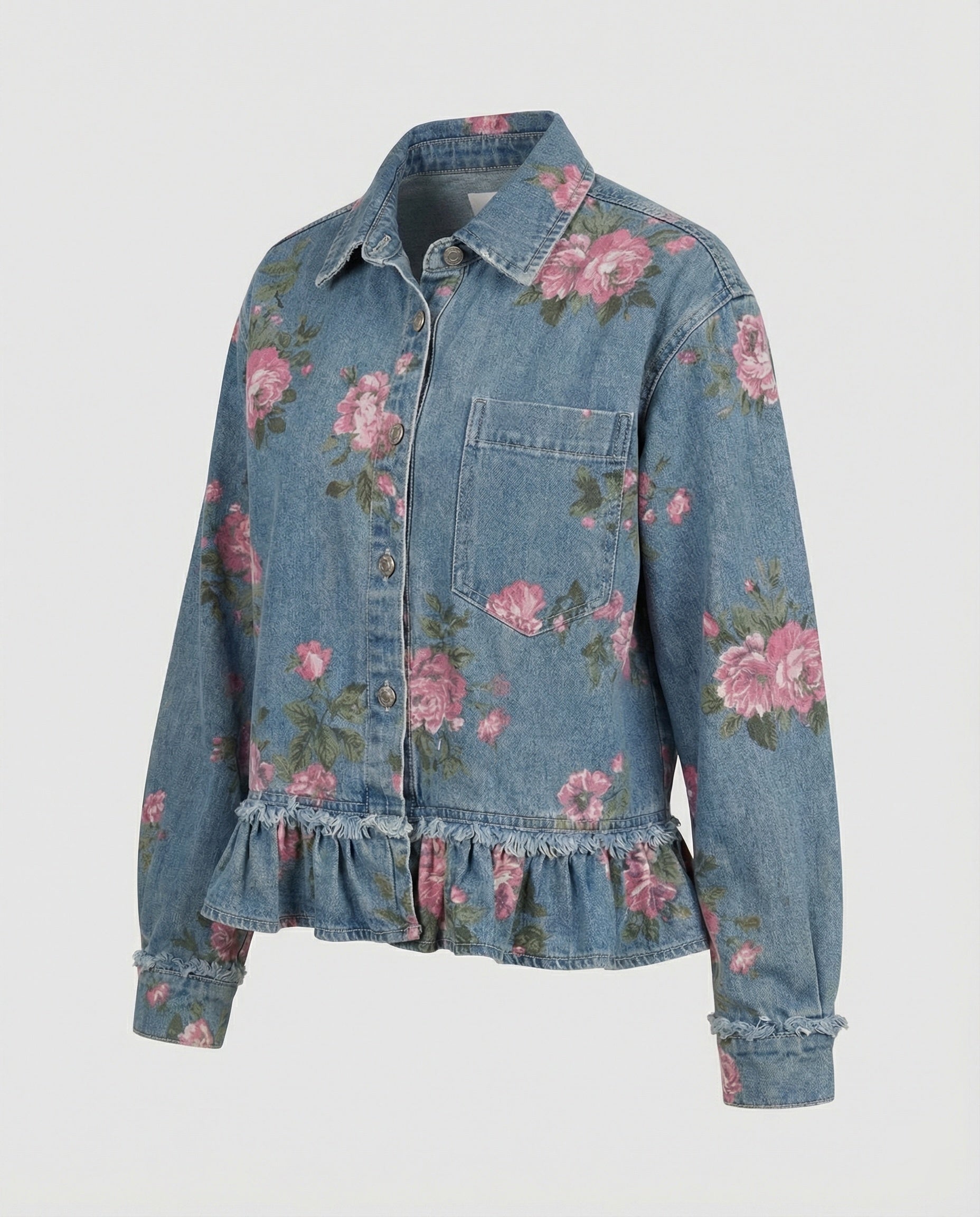Damen Jeansjacke kurz mit Blumenprint