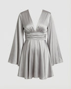 Damen Minikleid A-Linie V-Ausschnitt