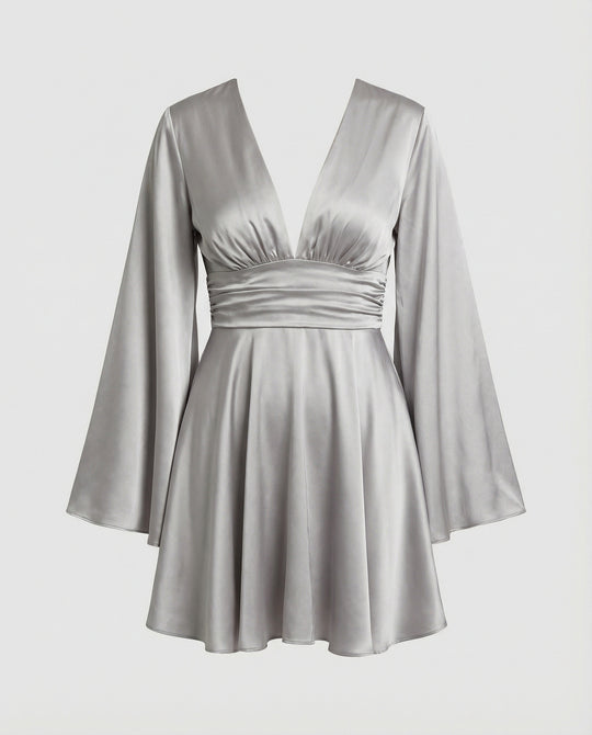 Damen Minikleid A-Linie V-Ausschnitt