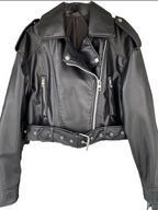 R&B | Leder Reverskragen Cropped Jacke mit Gürtel