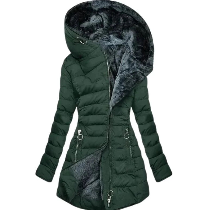 R&B | Damen-Winterparka mit Reißverschluss und Kapuze und Tasche - Winter