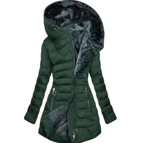 R&B | Damen-Winterparka mit Reißverschluss und Kapuze und Tasche - Winter