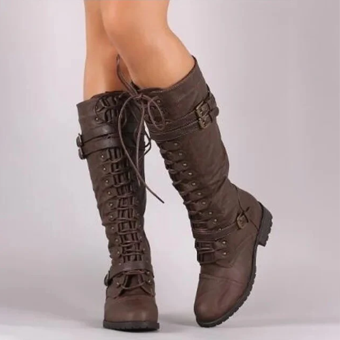 R&B | Mid-Heel Schnürstiefel Über Das Knie mit Seitlichem Reißverschluss