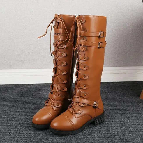 R&B | Mid-Heel Schnürstiefel Über Das Knie mit Seitlichem Reißverschluss