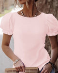R&B | Elegantes Puffärmel-T-Shirt mit Spitzenrücken