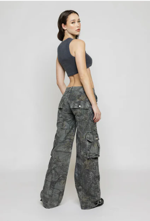 R&B | Niedrig taillierte Cargo-Hose Braun Camo