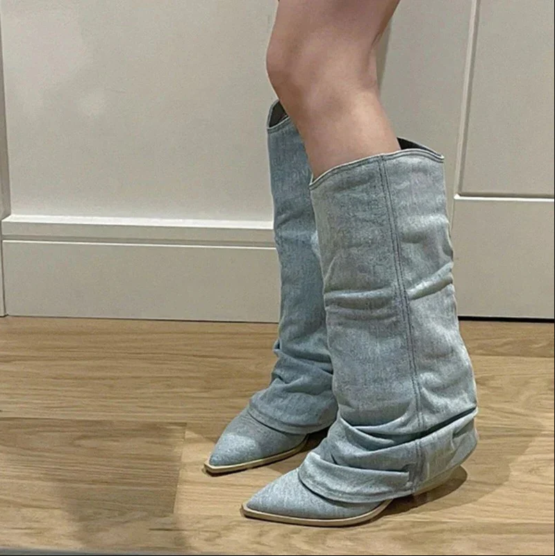R&B | Denim-Kniestiefel mit Trendigem Look für Damen