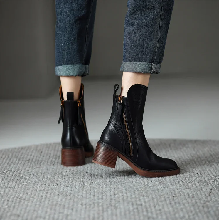 R&B | Damenstiefelette Aus Echtem Leder mit Blockabsatz