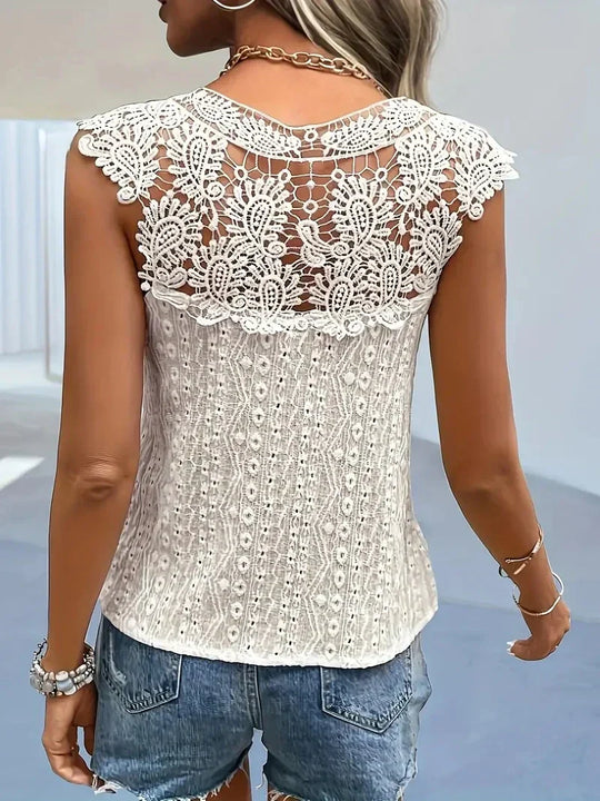 R&B | Spitzenshirt Vintage Elegantes Ärmelloses V-Ausschnitt Damen Sommer T-Shirt