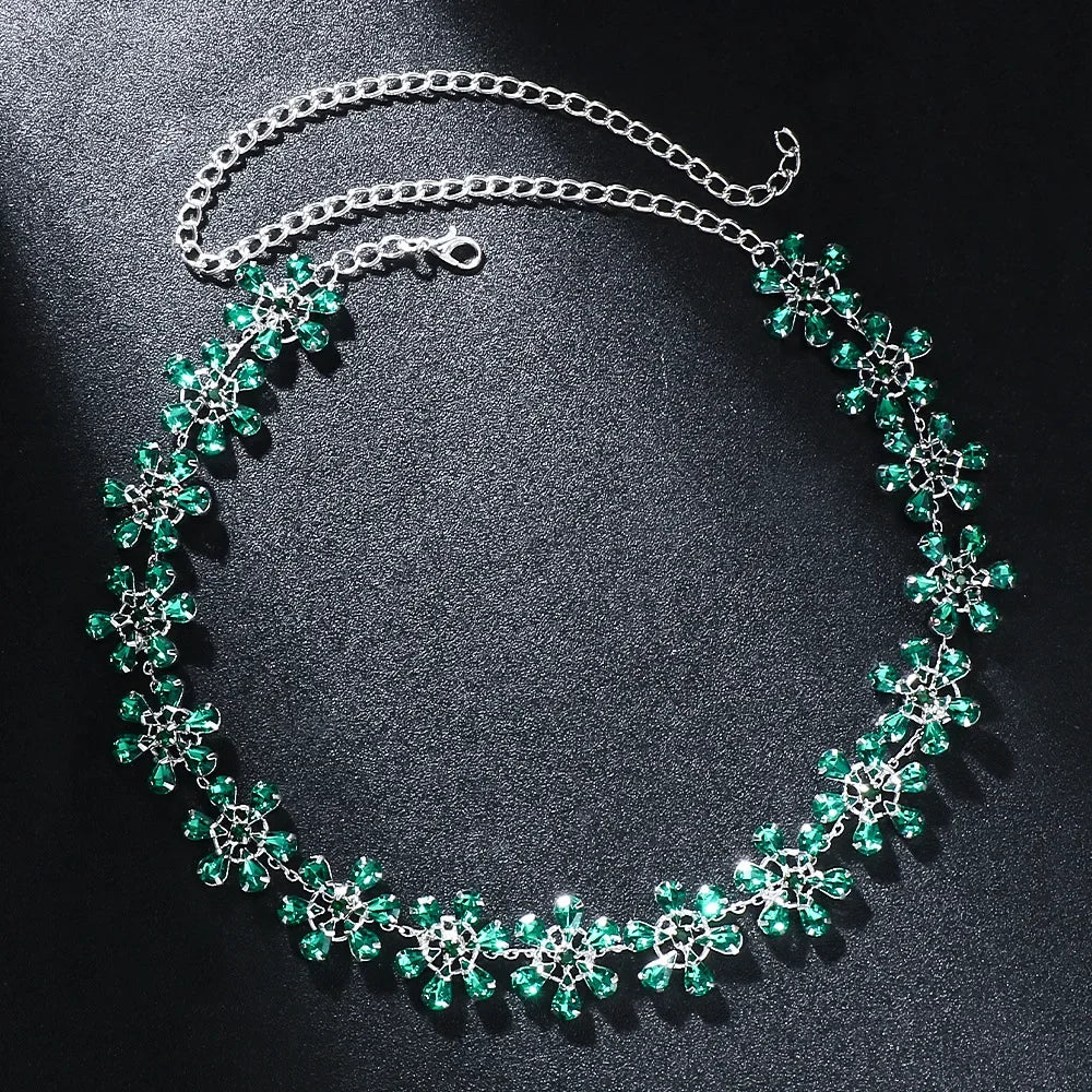 R&B | Mode Pink Crystal Flowers Choker Necklace Statement Accessories Mode Frauen Rhinestone Collar Necklace Schlüsselbein Schmuck Ins