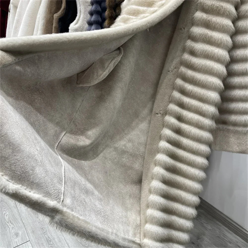 R&B | Relaxed Fit Mantel Stehkragen Mantel mit Gebändertem Fellbesatz