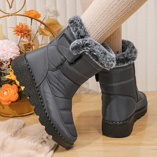 R&B | Wasserdichte Kunstfell Hochschaft Schneestiefel mit Klettverschluss