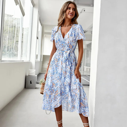 R&B | Kurzarmkleid mit V-Ausschnitt für Frauen