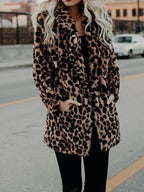 R&B | Mantel - Kunstpelz - Legere Passform - Leopardenmuster - Mittellang Schicker Look