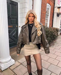 R&B | Damen PU Motorradjacke mit Reißverschluss und Gürtel