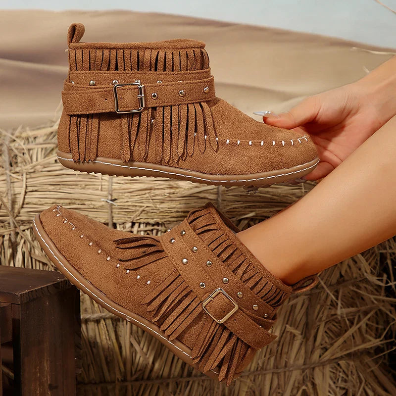 R&B | Retro Kunstwildleder Schnalle Cowboy Stiefeletten