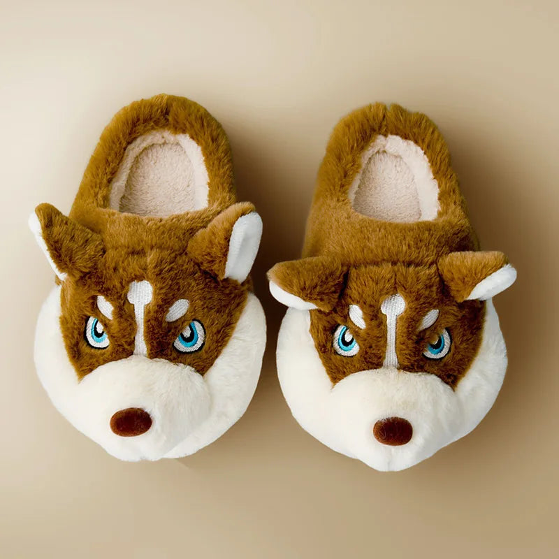 R&B | Weiche Damenschuhe Niedliche Husky Hausschuhe für Zuhause