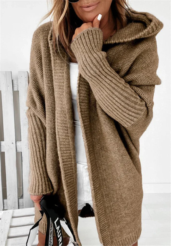 R&B | Strickjacke Übergröße Passform Strickwollmischung Kapuze und Offene Vorderseite