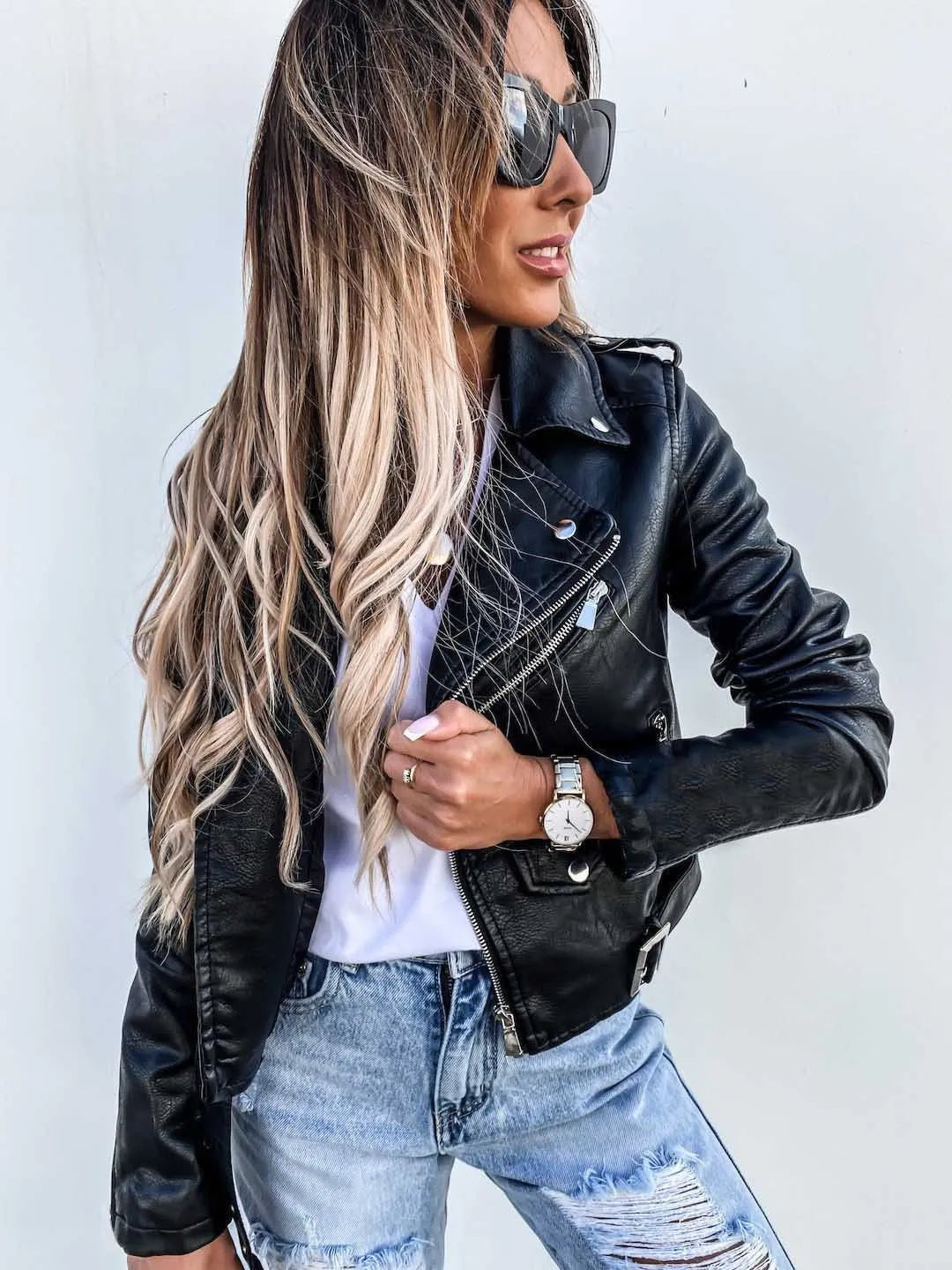 R&B | Damen jacke Mit Gürtel Und Reißverschluss