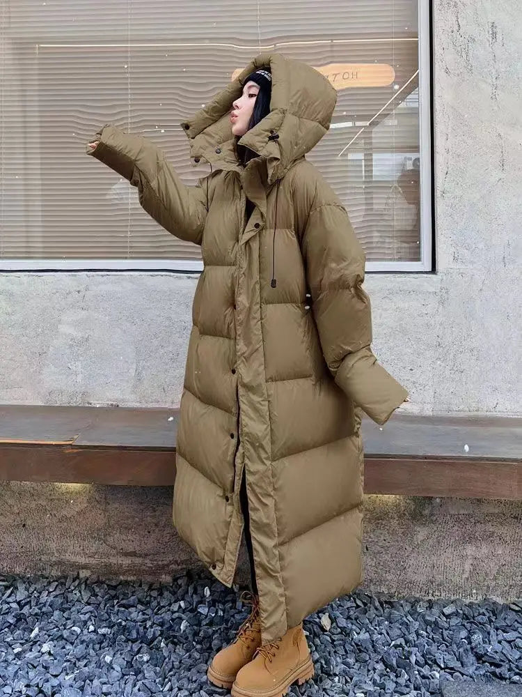 R&B | Lange Übergröße Damen Pufferjacke mit Kapuze