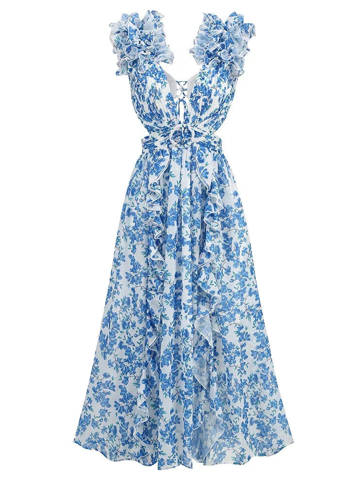 R&B | Cutout Rüsch Maxi Kleid