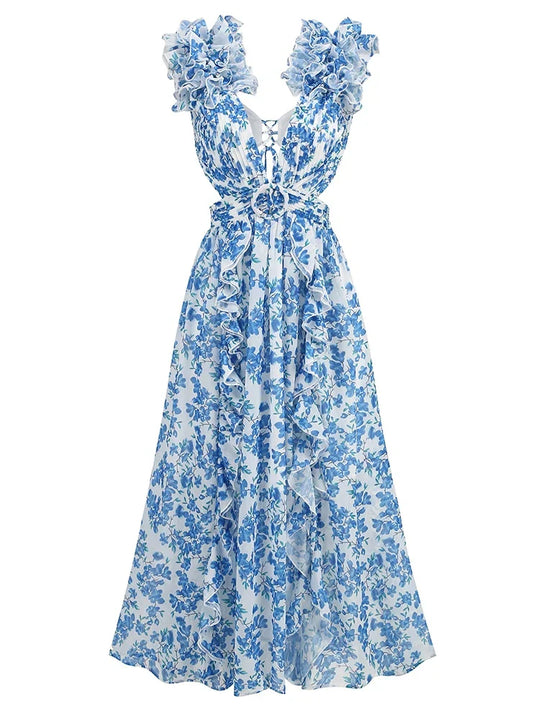 R&B | Cutout Rüsch Maxi Kleid