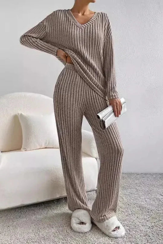 R&B | Damen Rippstrick Zwei-Teilen Loungewear Set