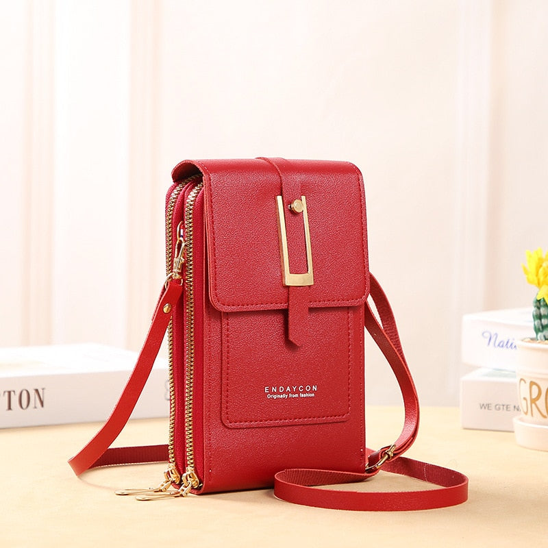 R&B | Leder Smartphone Clutch Damen Handtasche mit Touchscreen-Fenster