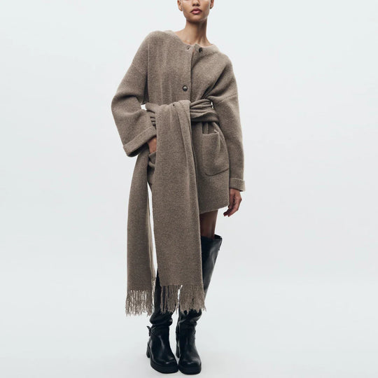 R&B | Bequeme Damen-Cardigan mit Eingebautem Schal