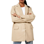 R&B | Damenblazer mit PU-Leder und Knopfverschluss