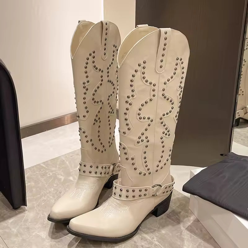 R&B | Stiefel - Kunstleder - Kniehohe Schaft - Spitz Zulaufend - Nietenverzierung