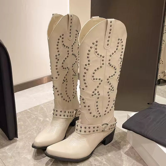 R&B | Stiefel - Kunstleder - Kniehohe Schaft - Spitz Zulaufend - Nietenverzierung