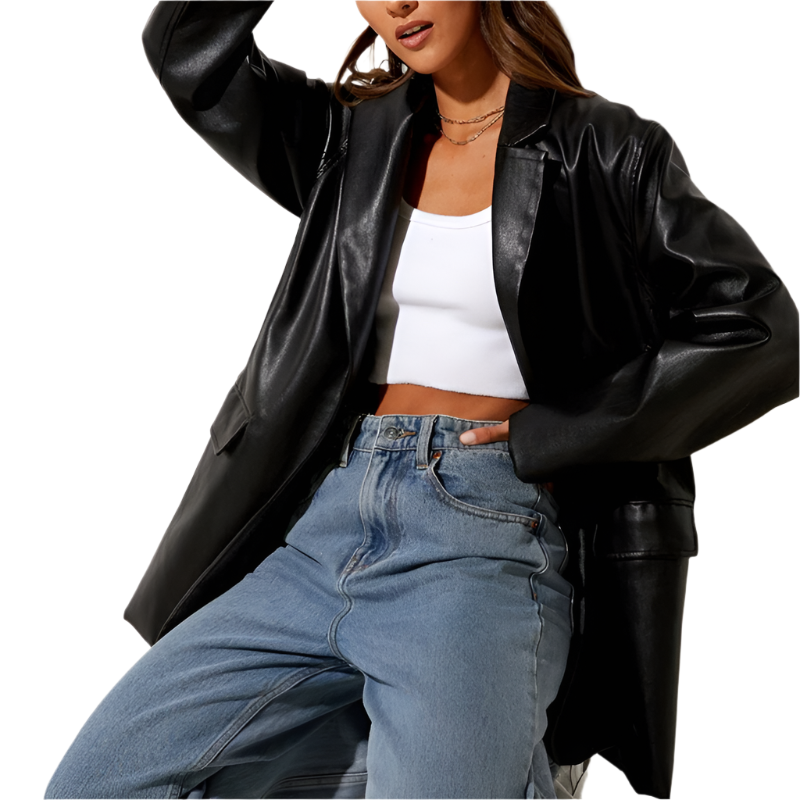 R&B | Vintage Blazer mit Lederlook für Damen